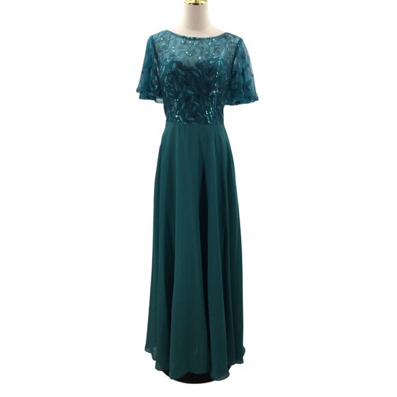 FORMAL 10 L green Mother of bride sequin lace cocktail gala maxi dress NEW b104 - Picture 1 of 7
